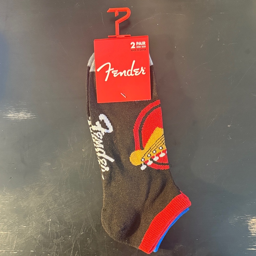 New- 2 pairs Fender Guitar Men's Black and Red Socks and blue and gold size 7-12